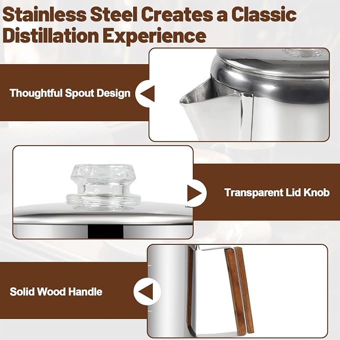 12 Cup Percolator 304 Stainless Steel Coffee Pot Coffee Maker Coffee Machine - Image 6