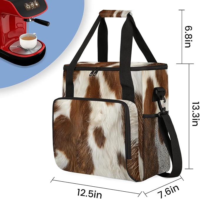Cow Skin Brown And White Coffee Maker Carring Bag, Large Insulated Storage - Image 2