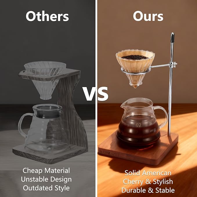 Pour Over Stand with Cherry Wood Base & Stainless Steel 360° Adjustable Coffee - Image 6