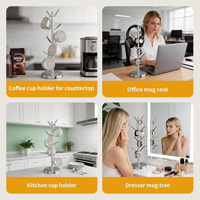 Stainless Steel Mug Holder Tree, Updated Thick Coffee Cup Holder Base, Coffee - Image 8