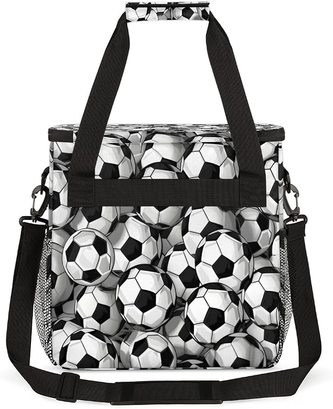 Black White Soccer Ball Coffee Maker Travel Bag, Portable Storage Tote Bag - Image 5