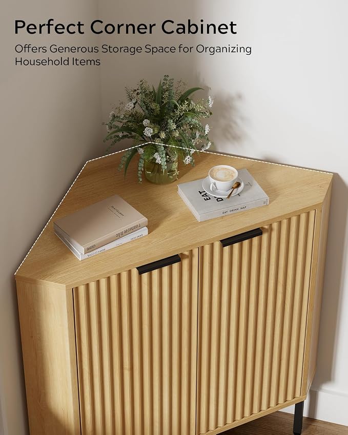 Modern Corner Cabinet, Fluted Small Floor Storage Cabinet - Image 4