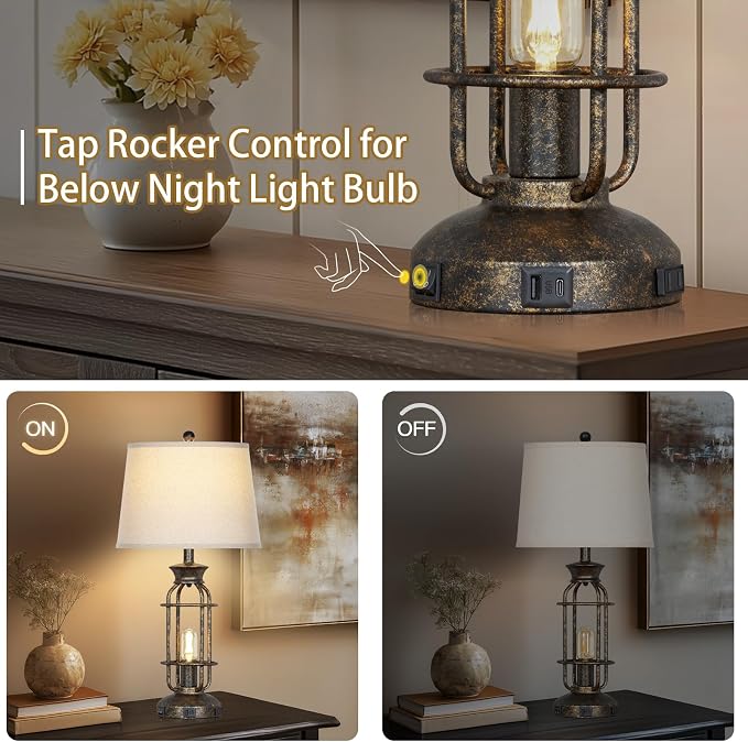 28" Vintage Table Lamps for Living Room, Industrial Farmhouse Table Lamp - Image 7