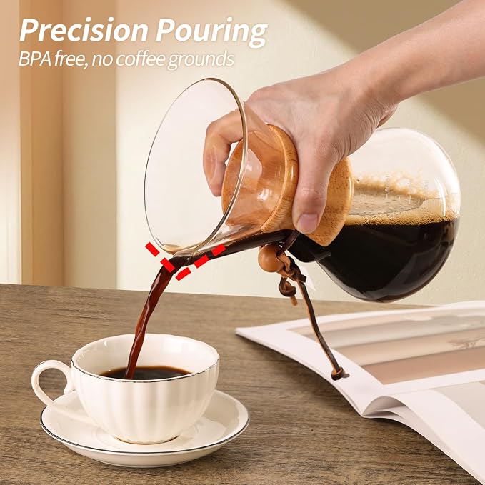 Pour Over Coffee Maker 20 OZ, 6 Cup Borosilicate Glass Drip Coffee Maker - Image 2