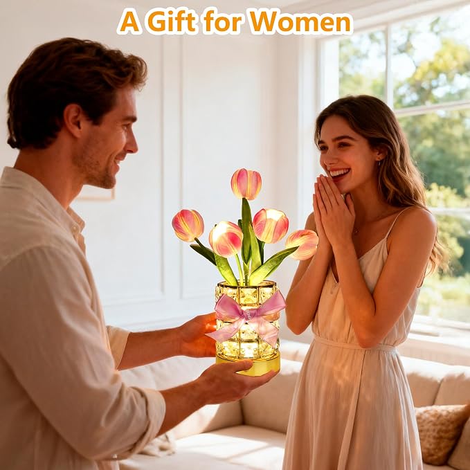 Handmade Flower Lamp, Rechargeable Cordless Touch Table Lamp, 3-Colour - Image 6