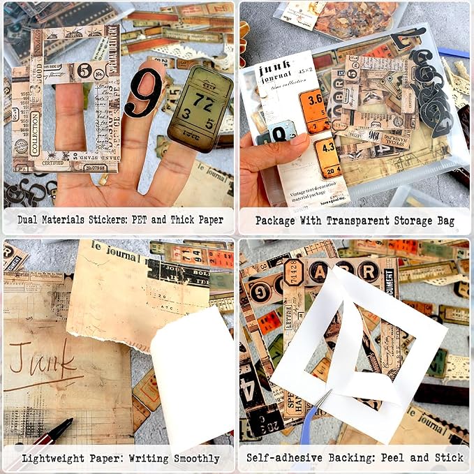 Vintage Scrapbook Kit, 90 Sheets Retro Tag Labels Collection, Scrapbooking - Image 3