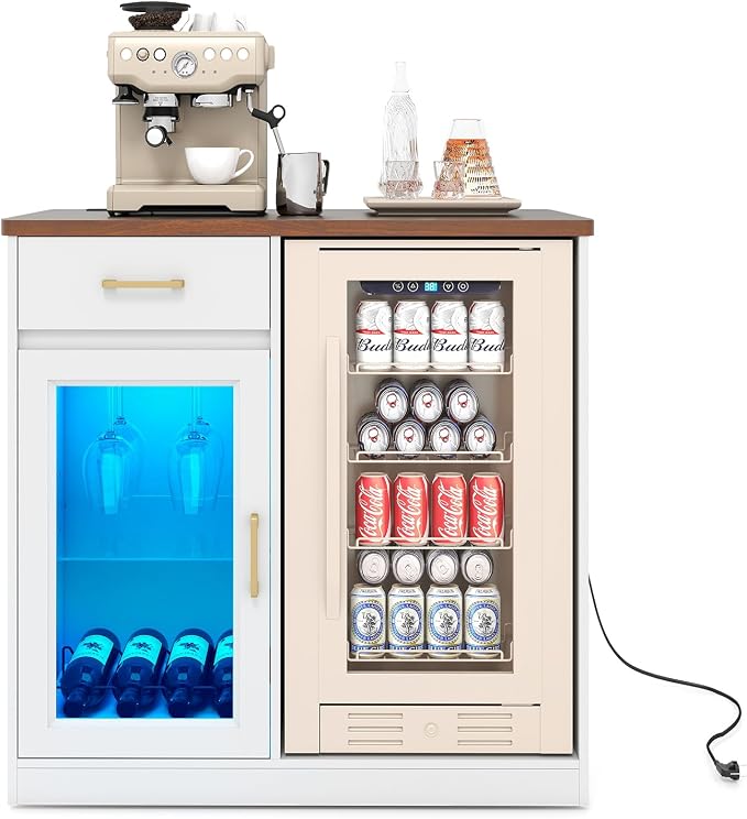 Verano Garden Coffee Bar with Mini Fridge Space, Liquor Cabinet with LED Light - Image 8