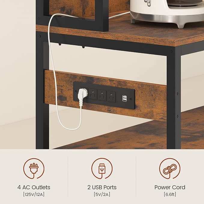 47.2 in Bakers Rack with Power Outlet & LED Light, Coffee Bar with Coffee Pod - Image 4