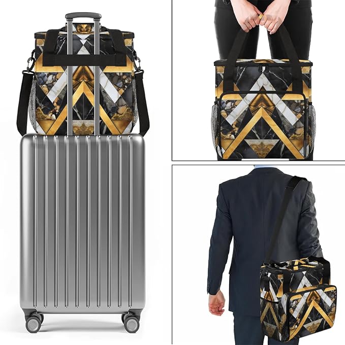 Gold Black Marble Geometric Coffee Maker Carring Bag, Large Insulated Storage - Image 2