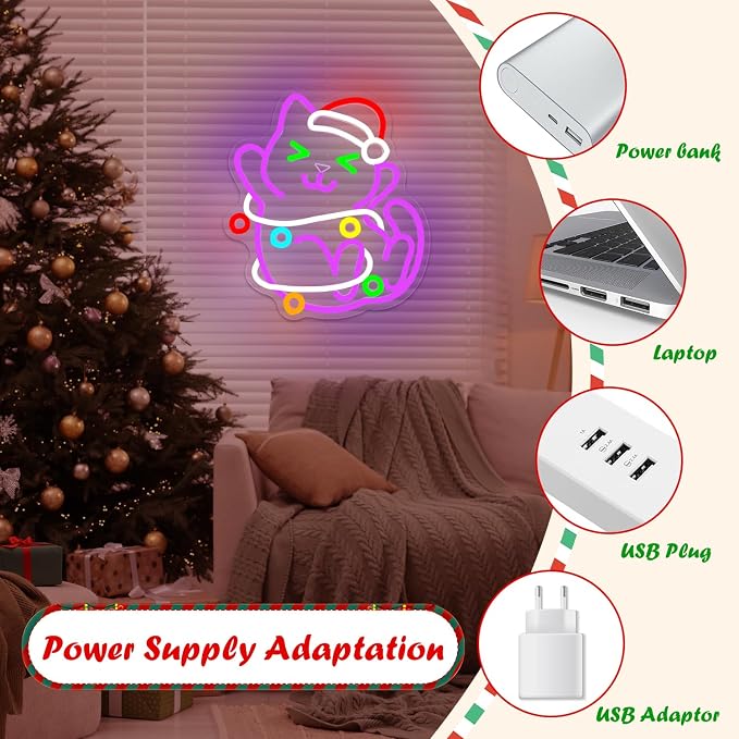 Cat Christmas Neon Sign for Wall Dimmable Black Cat Decor Neon Light Sign for - Image 6