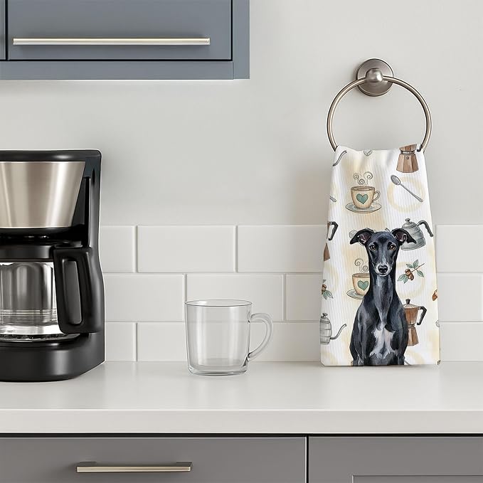 Caroline's Treasures Black Whippet Coffee Bar Kitchen Towel Velour Plush Front - Image 3