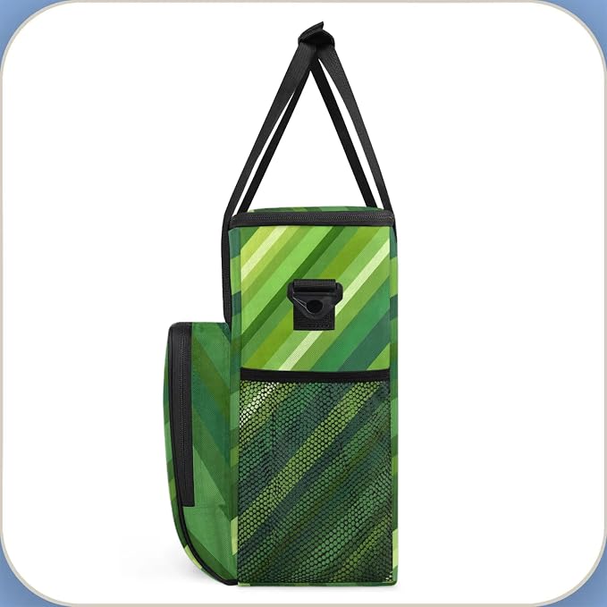 Green Coffee Maker Travel Bag, Stripes Insulated Grocery Bag Travel Picnic - Image 4