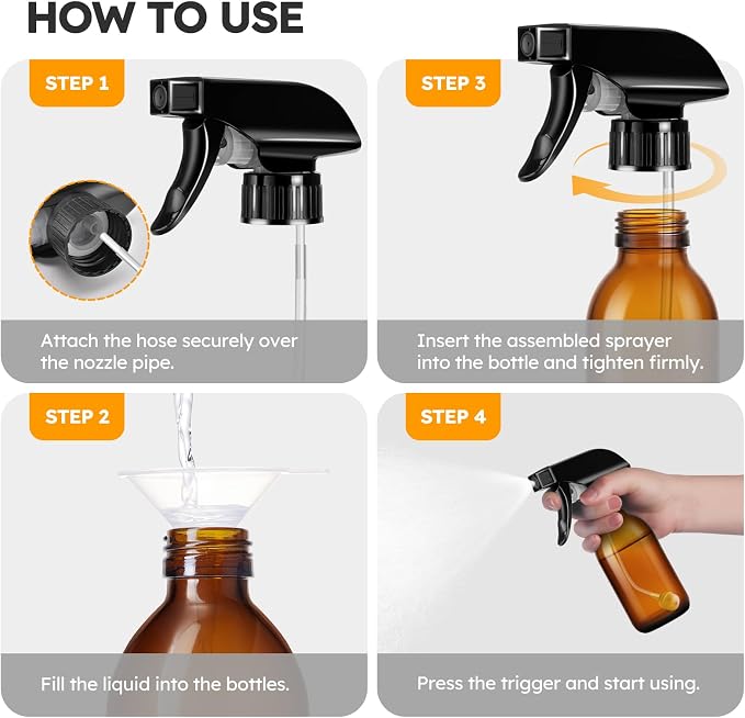 Tecohouse 360° 4 OZ Amber Glass Spray Bottles, 2 Pack Empty Refillable - Image 6
