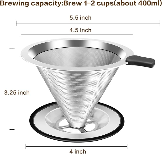 Pour Over Coffee Dripper, Stainless Steel Coffee Filter, Paperless Reusable - Image 5