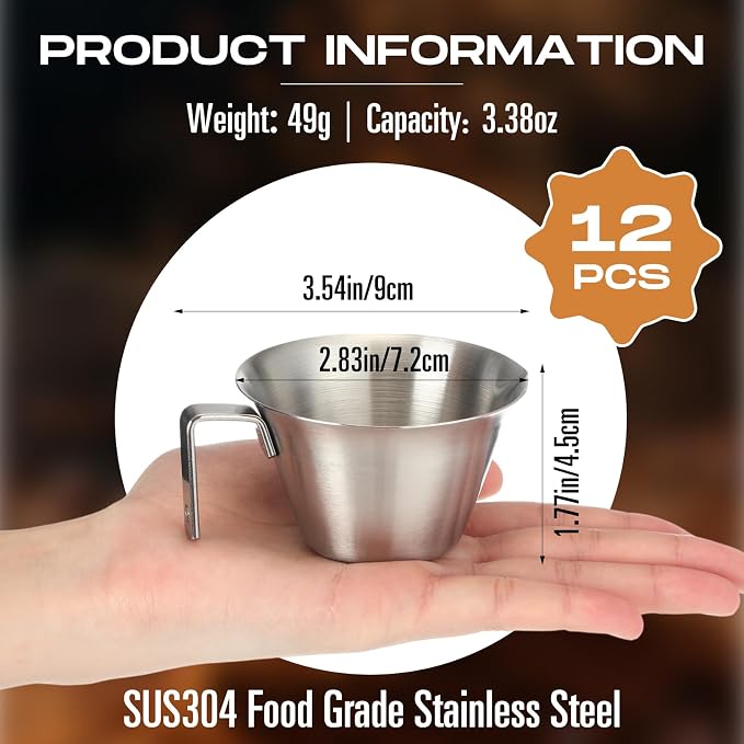 Honeydak 12 Pcs Stainless Steel Espresso Shot Cup 3.4 oz/ 100 ml Espresso - Image 2