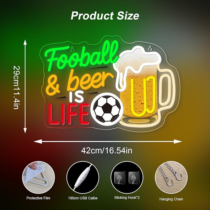 Soccer Neon Sign Beer Neon Light Football LED Light - Image 3