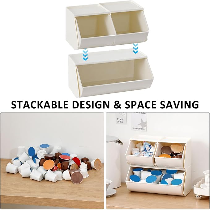 Coffee Pod Holder, 3 Pack, Cream | Plastic Storage Organizer Box, - Image 5