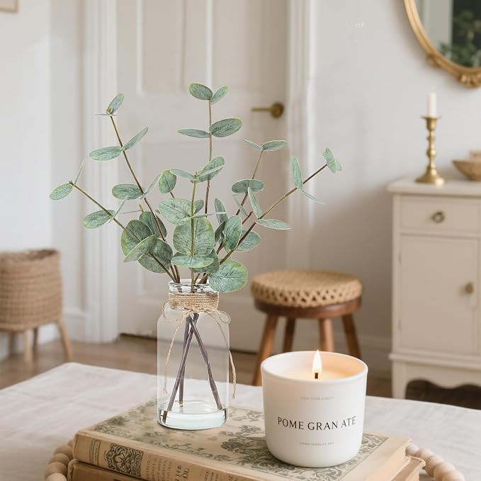 Coferset Artificial Eucalyptus Stems in Glass Vase - Image 4