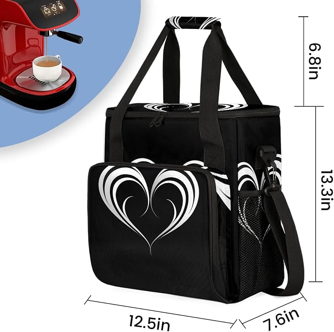 Black And White Heart Coffee Maker Carring Bag, Large Insulated Storage - Image 2