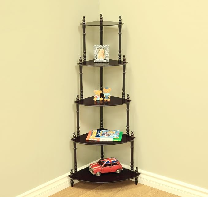 Frenchi Home Furnishing 5-Tier Corner Stand, Dark Cherry - Image 2