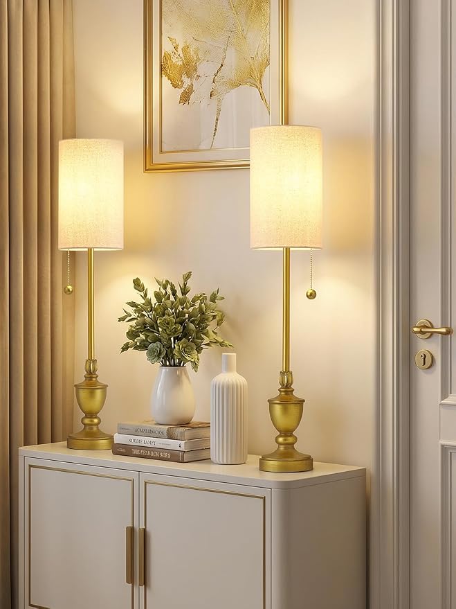 EJIAXIN Buffet Table Lamps Set of 2-28" Tall Skinny Brass Finish Resin Table - Image 7