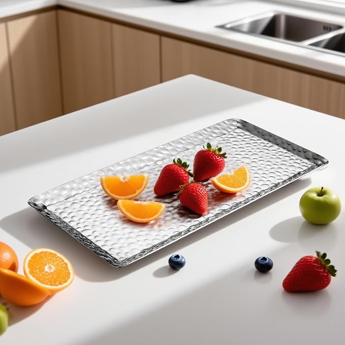 9.8×4.3Inch Silver Metal Decorative Tray, Reusable Stainless Steel Serving Trays - Image 5