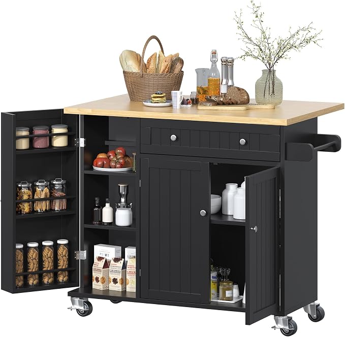 Bigbiglife Kitchen Island with Drop Leaf, Island Table on Wheels with Storage - Image 9