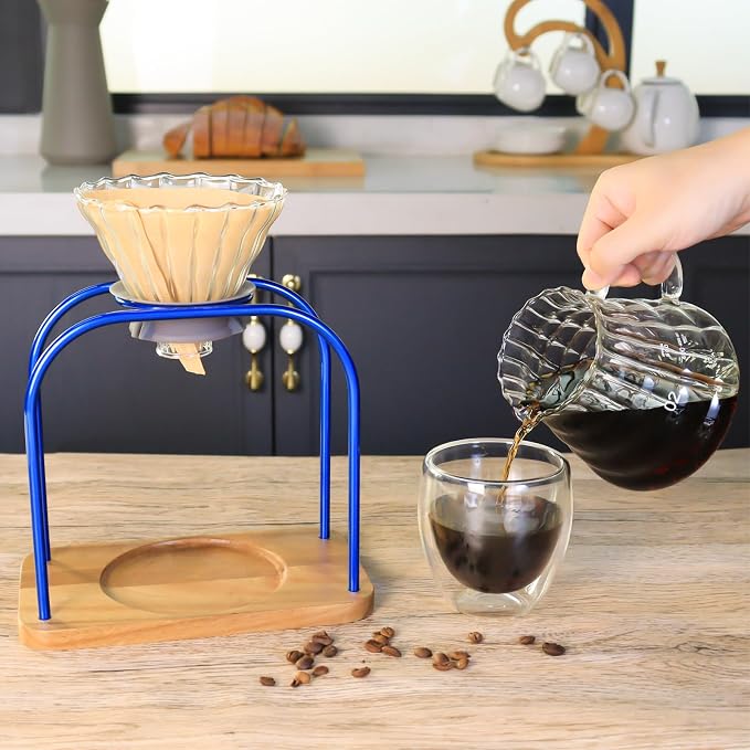 SOTECH Pour on coffee drips, filter Wooden stand Glass sharing pot - Image 5