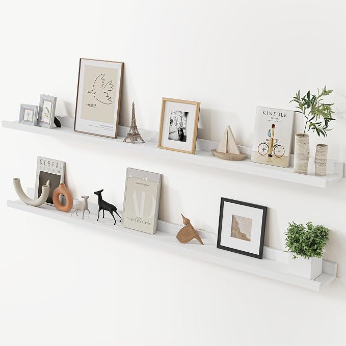 Acovy Long Floating Shelves for Wall, 55 inch Solid Wood Picture Ledge Shelf by Acovy