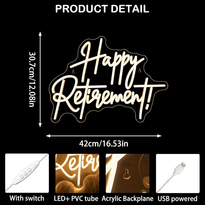 LooKLight Happy Retirement Neon Sign Dimmable Neon Signs - Image 3