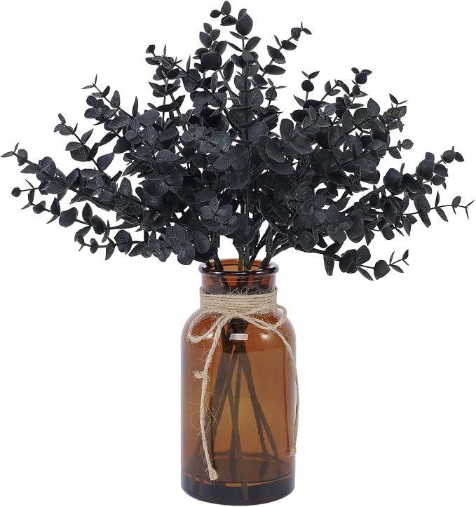 Coferset Black Eucalyptus Stems in Glass Vase by Coferset