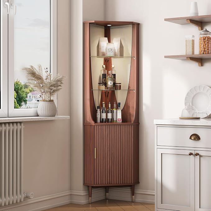 JOINICE 70" Tall Corner Cabinet, Mid Century Modern Cabinet - Image 5