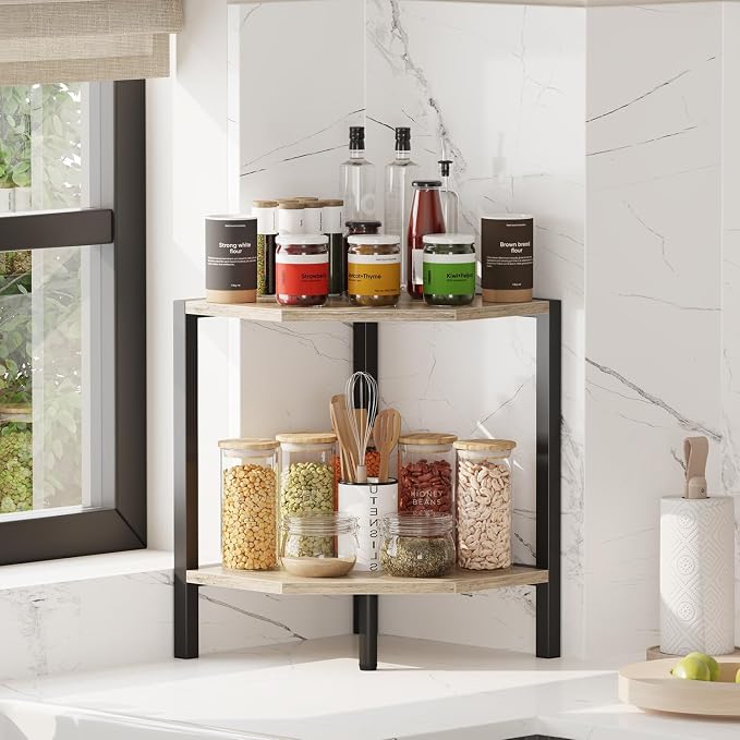 Corner Shelf Stand, 2 Tier Industrial Corner Bookshelf - Image 4