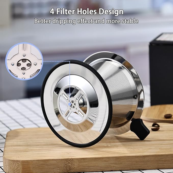 Pour Over Coffee Filter Dripper, Stainless Steel Metal Cone | Drip Coffee Filter - Image 6