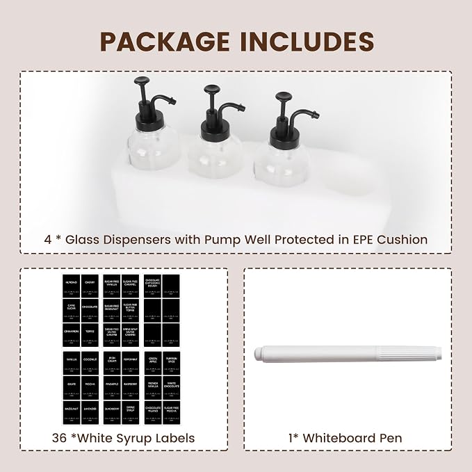 ​16.9oz Coffee Syrup Dispenser 4Pack- Glass Syrup Dispenser Kit - Image 6