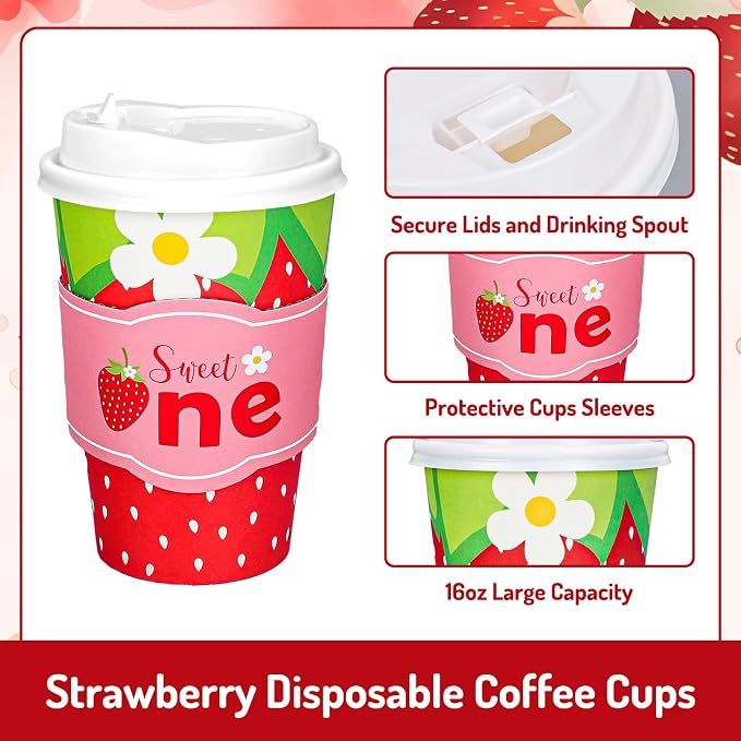 Whaline 50 Set Strawberry Disposable Coffee Cups - Image 3