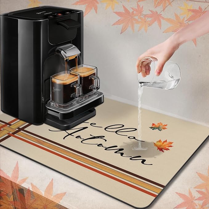 Arttown Coffee Mat for Countertops, Hello Autumn Fallen Leaves Dish Drying Mat - Image 2