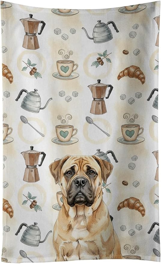 Caroline's Treasures Bullmastiff Coffee Bar Kitchen Towel Velour Plush Front by CarolinesTreasures