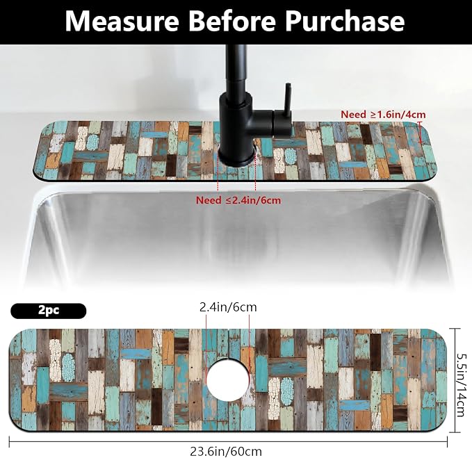 2 Pcs Flowers Kitchen Sink Splash Guard Faucet Mat Plants Floral Patterns - Image 2