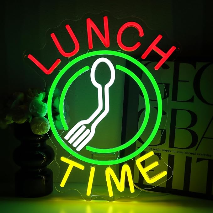 Lunch Time Neon Sign for Wall Decor, 15.3" x 12.6" Led Signs for Kitchen by PMCVYH