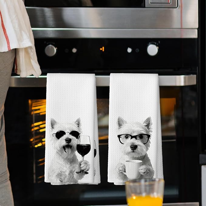 Funny West Highland Kitchen Towels Set of 2, Funny Dog Kitchen Accessories - Image 2