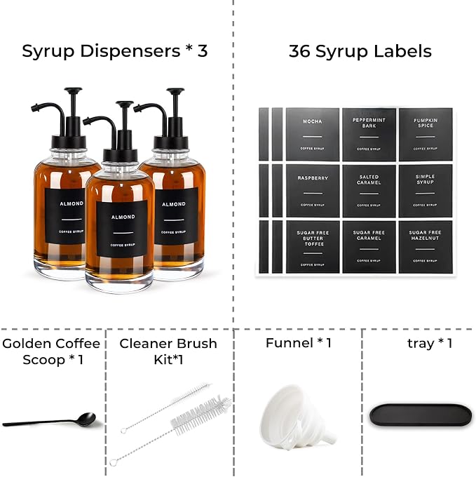 Coffee Syrup Dispenser for Coffee Bar, 16.9 oz 500ml Syrup Pump Dispenser - Image 2