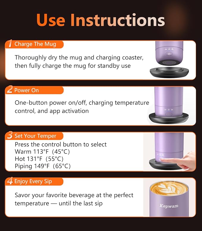 Kepwam Heated Coffee Mug Rechargeable T3, 20oz Self-Heating Travel Mug - Image 8