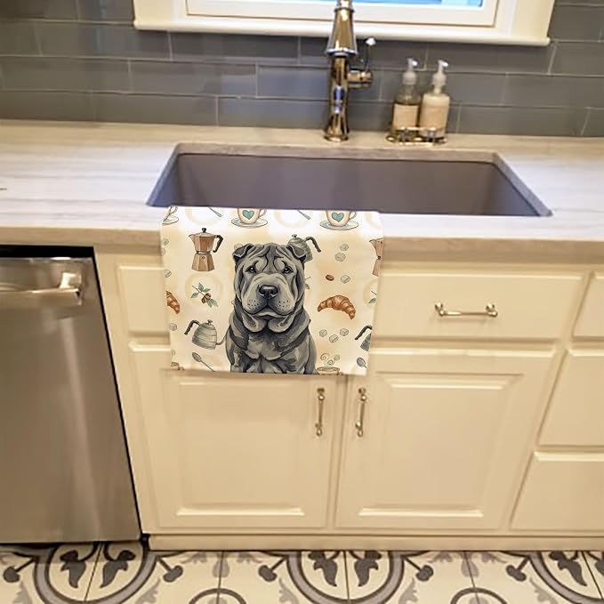 Caroline's Treasures Black Shar Pei Coffee Bar Kitchen Towel Velour Plush Front - Image 2