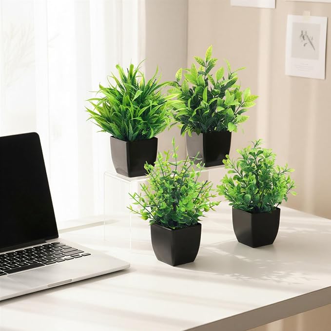 CEWOR Fake Plants 4 Packs Small Artificial Greenery Plants Mini Black Bathroom - Image 3
