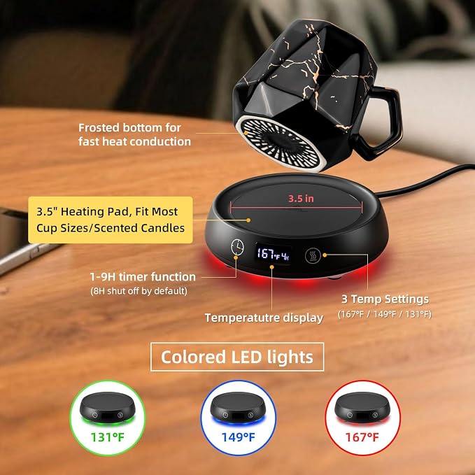 Coffee Mug Warmer & Marbling Mug Set, 1-9H Delay Start Timer Smart Heated - Image 6