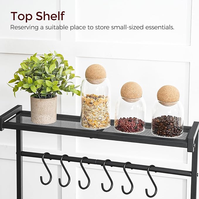 MAHANCRIS Bakers Rack with Power Outlet, Kitchen Storage Shelf with 6 Hooks - Image 8