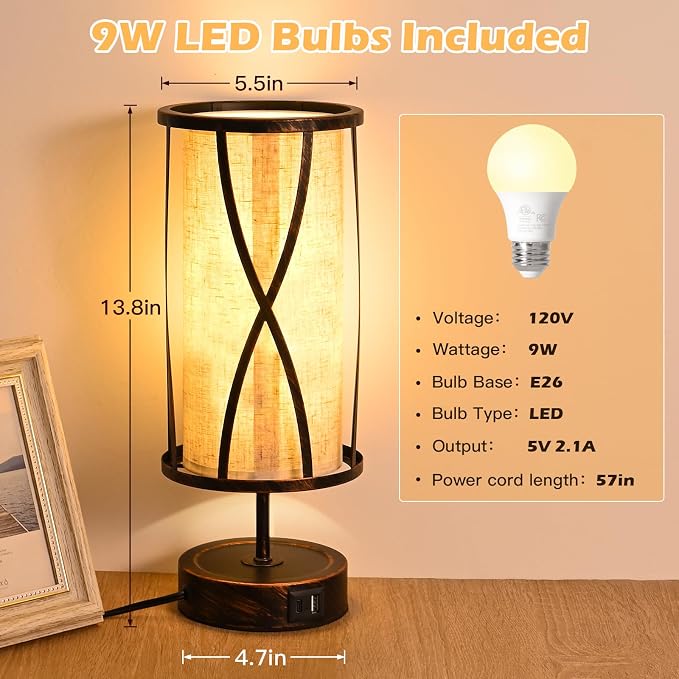 Distressed Table Lamps for Living Room, 3 Way Dimmable Touch Lamps, Small - Image 3