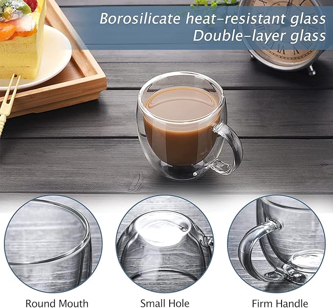 8oz Double Walled Glass Coffee Mugs - Image 4