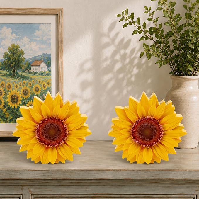 3 Pcs Sunflower Tabletop Decor Set, 0.6” Thick Rustic Wooden Sunflower Cutout - Image 7